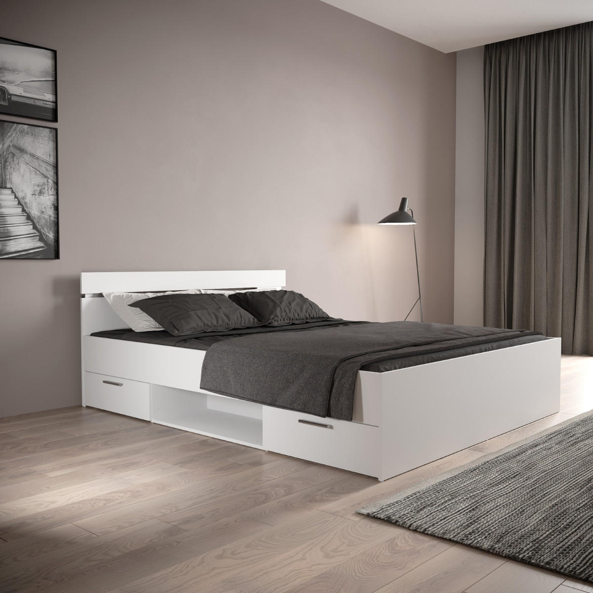 BETT 160x200 cm 2 schubladen und 1 fach - michigan 164,5/204,3/74,2 cm - Weiß, Holzwerkstoff (200/160cm) - Calicosy