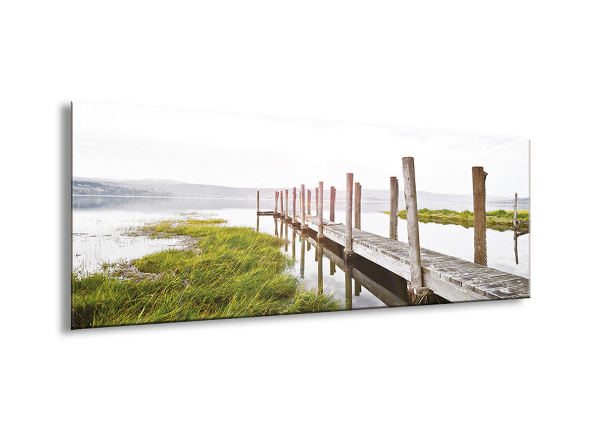 GLASBILD 80x30 cm Steg Grün Grau - Beige, Glas (80/30cm) - artissimo