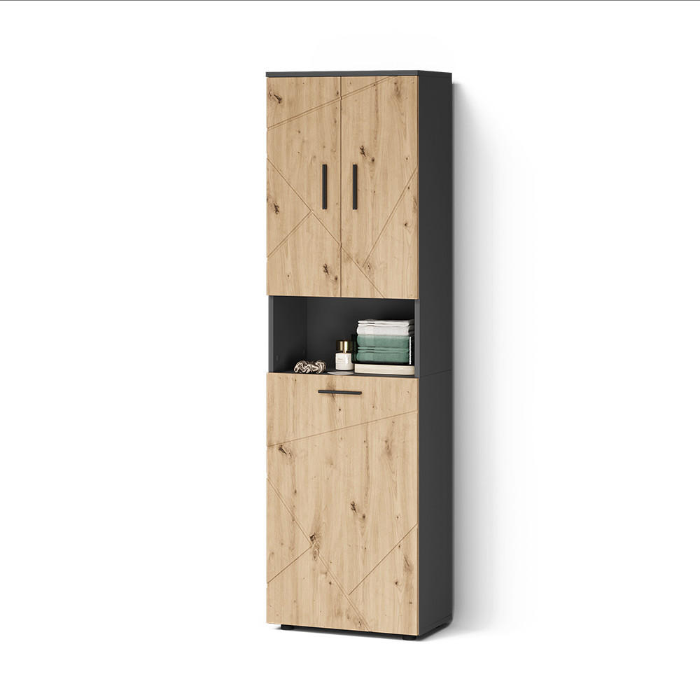 HOCHSCHRANK Ronco, Anthrazit/Artisan-Eiche, 50 x 172 cm mit Wäschkorb - Anthrazit/Eiche Artisan, Holzwerkstoff (50/172/30cm) - Livinity®