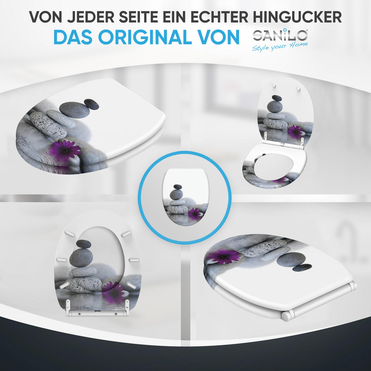 WC-SITZ mit Absenkautomatik & Top Fix Energy Stones - Violett, Holzwerkstoff (37.7/5.5/48cm) - Sanilo