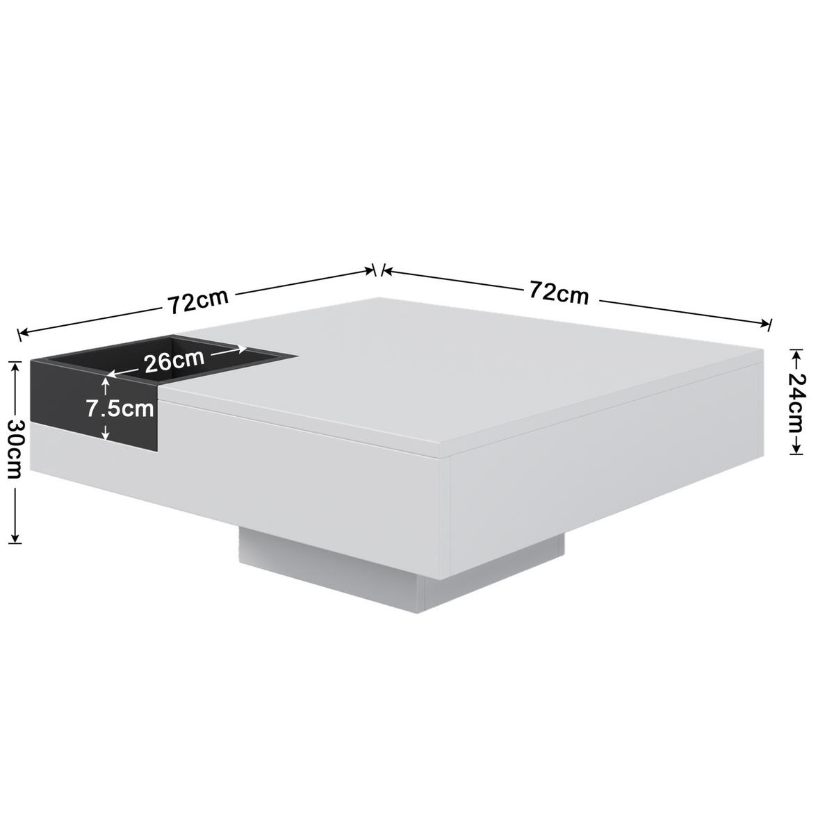 COUCHTISCH, Hochglanz-Design in Weiß und Schwarz mit abnehmbarer Aufbewahrungsbox und mehrfarbiger LED, 72/72/30 cm,Weiß - Weiß, Holzwerkstoff (72/72/30cm) - Redom