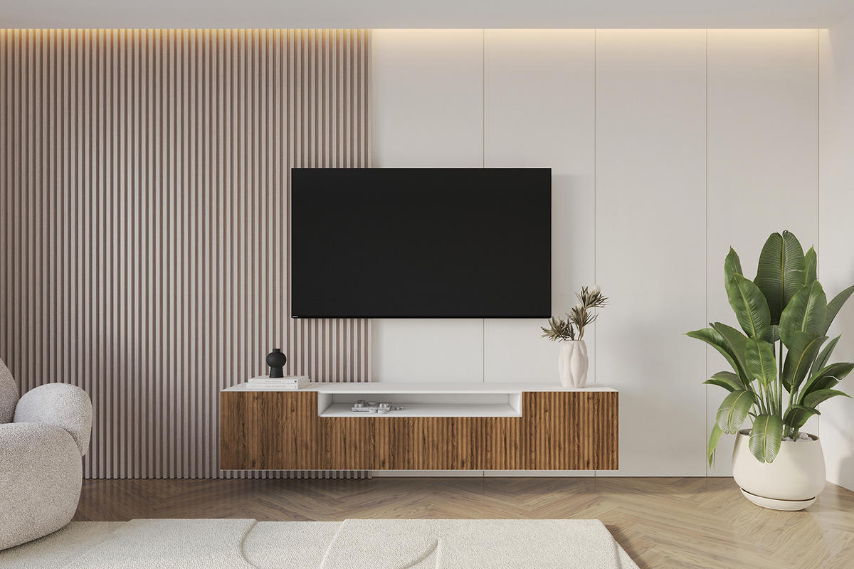 LOWBOARD NOA-2-W 200x40x41 cm - Weiß / Katania - Eiche Wotan, Holzwerkstoff (200/40/41cm) - ALTDECOR