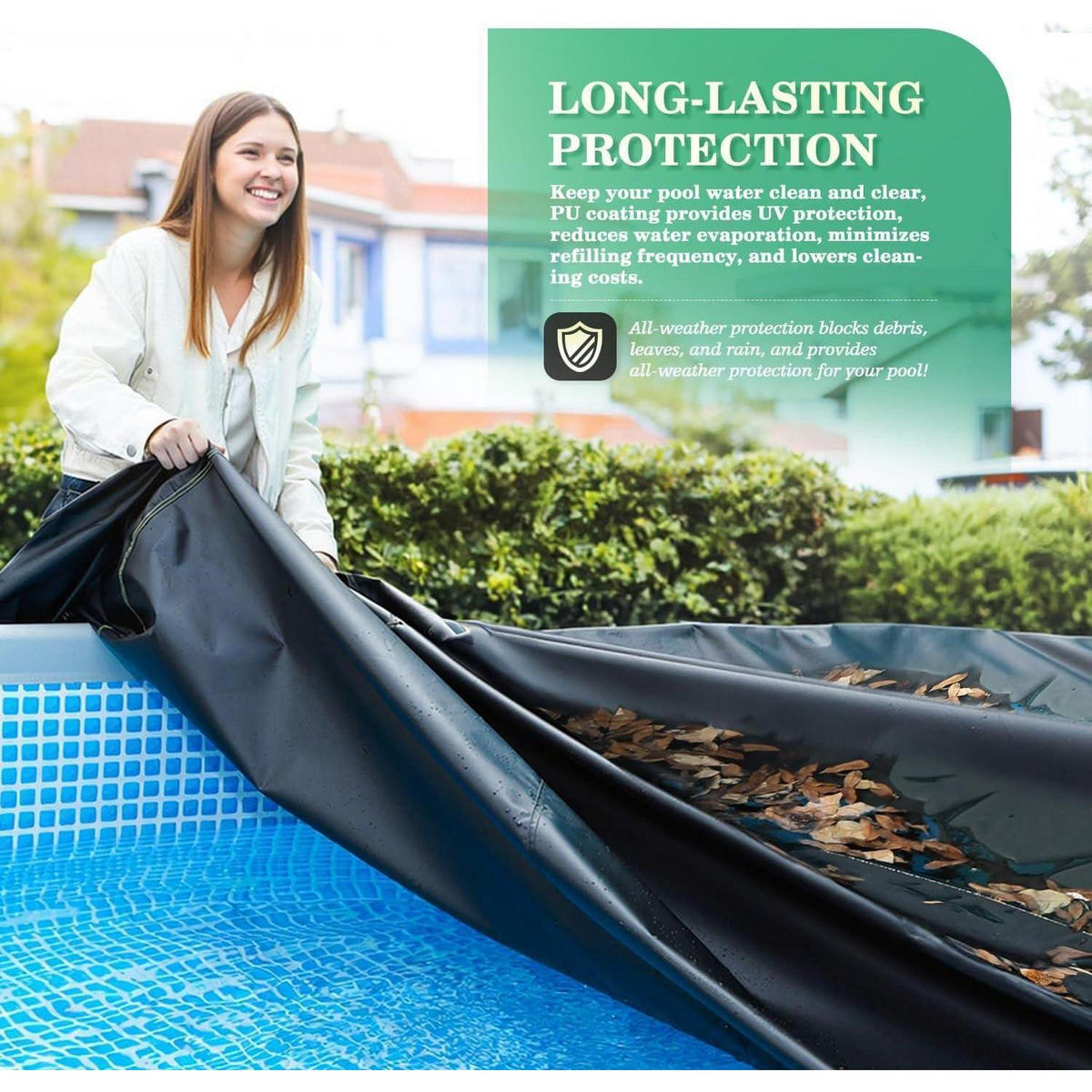 POOLABDECKUNG 305 cm Rund Schwarz 420D UV-Schutz mit Kordelzug - Schwarz, Textil (305/305cm)