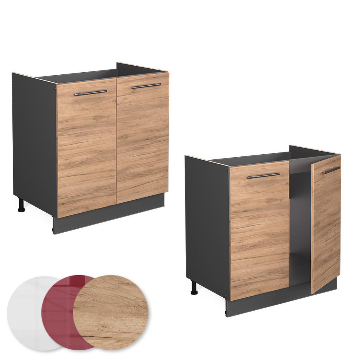 SPÜLENUNTERSCHRANK Fame-Line Goldkraft Eiche 80 cm, AP Marmor - Anthrazit/Eiche Wotan, Holzwerkstoff (80/82/60cm) - Vicco