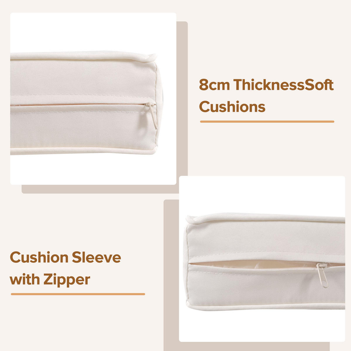 GARTEN-LOUNGESERIE 2x 2-Sitzer + 2x Sessel + 2x Tisch Beige - Beige, Metall - ComfortXL