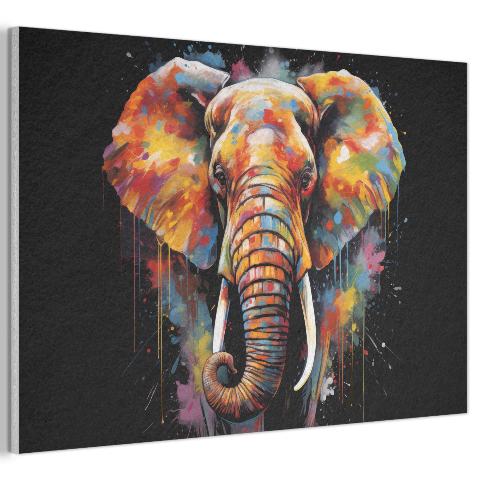 AKUSTIKBILD Elefant - Graffiti - Schwarz - Tiere - Farben Akustikpaneele 90x60 cm - Schwarz, Kunststoff (90/60/0.9cm) - MuchoWow