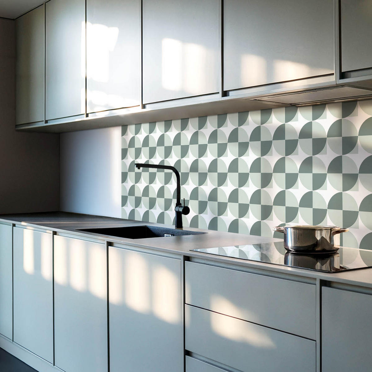 WANDPANEEL 4x 50x50 cm selbstklebend Circona - Salbeigrün, Kunststoff (50/1.6/50cm) - Wallfluent