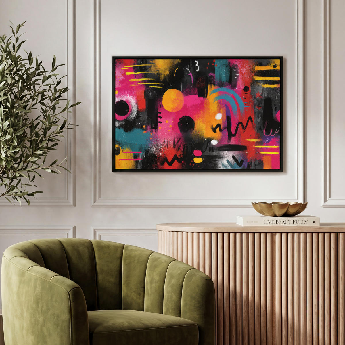 LEINWAND Bilder mit Rahmen - Farbflächen - Formen - Bunt - Abstrakt - 60x40 - Pink, Textil (60/40cm) - MuchoWow