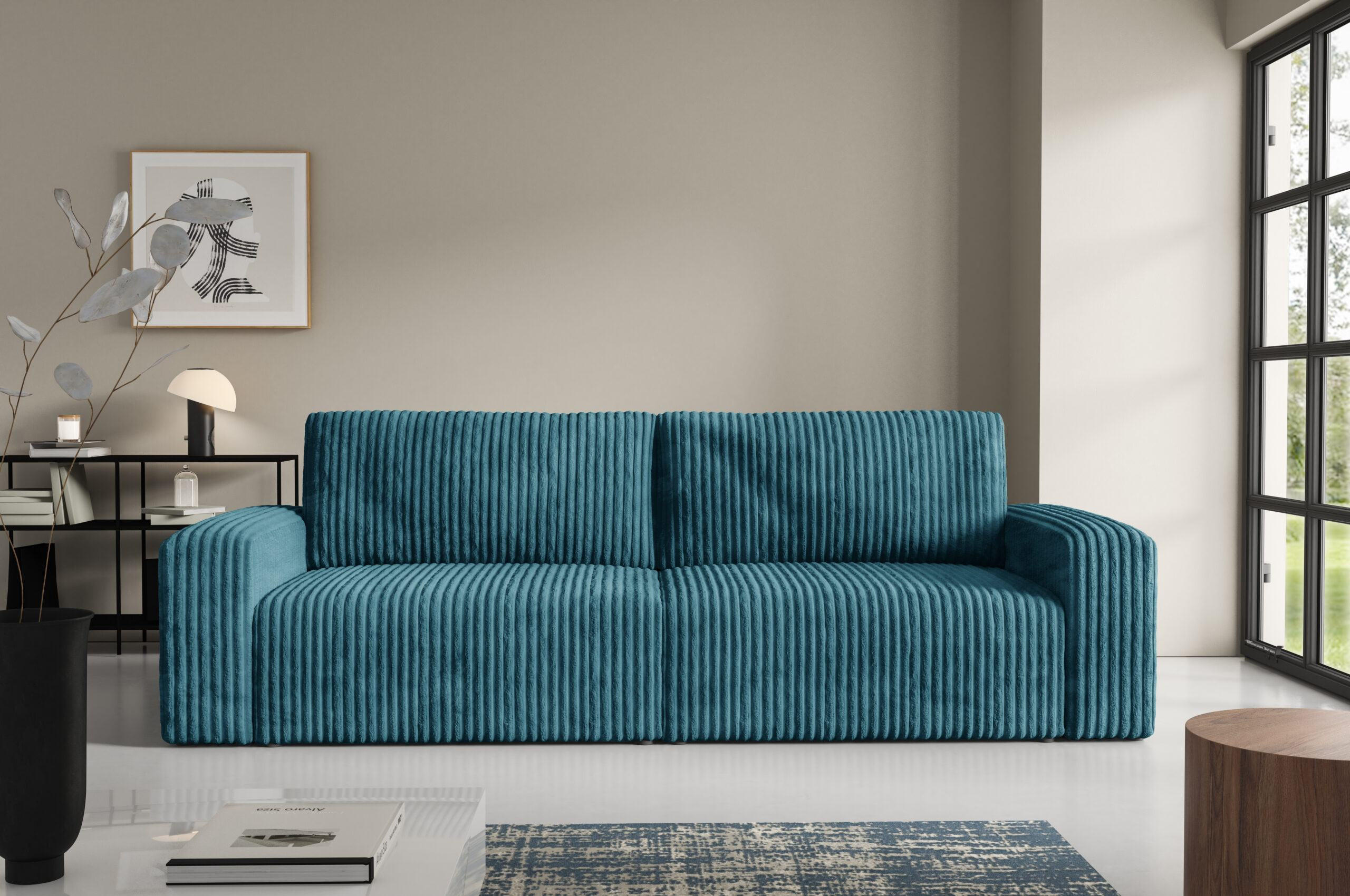 SCHLAFSOFA 4-Sitzer Cord Türkis - Türkis, Holz/Textil (244/70/102cm) - Furnisell