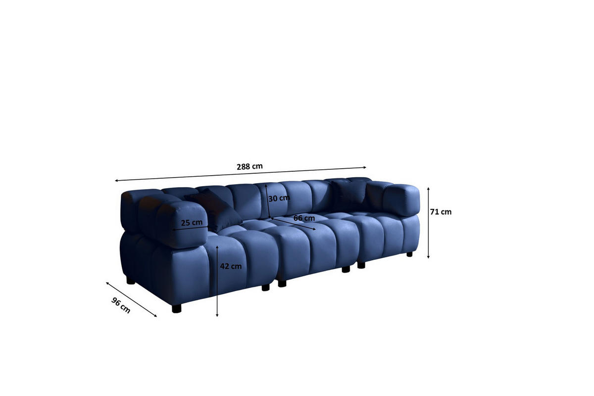 SOFA 4-Sitzer Modular, Couch, Veloursstoff Bluvel, Tintenblau, Bolla - Blau, Holz (192/71/96cm) - Kaiser Möbel