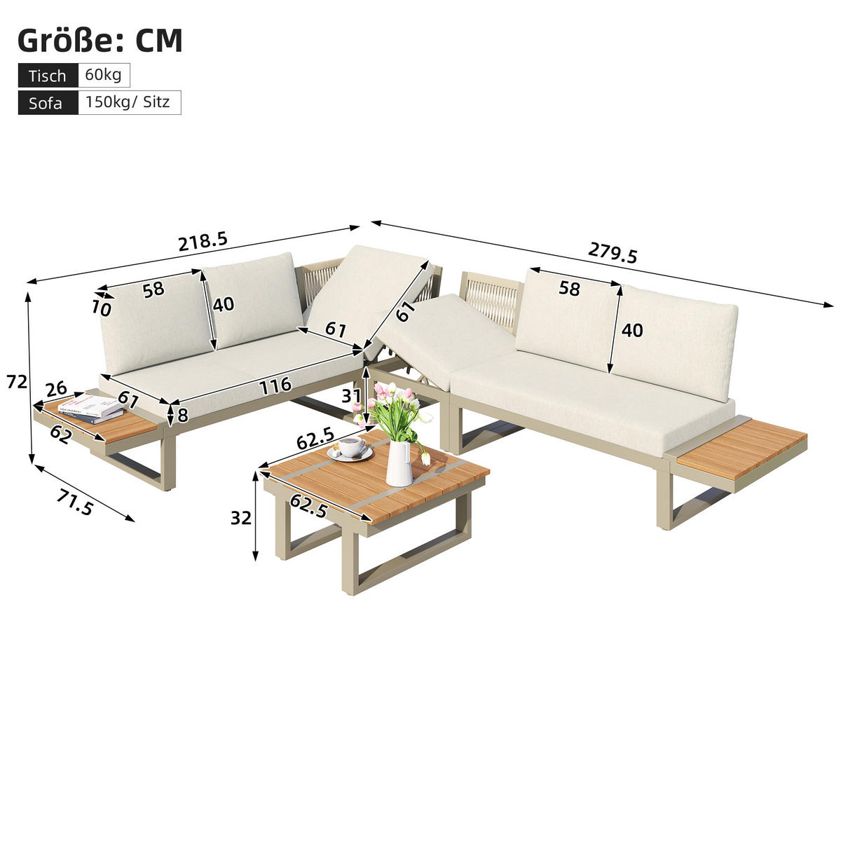 GARTENMÖBELSET Flex Beige - Beige, Metall - ComfortXL