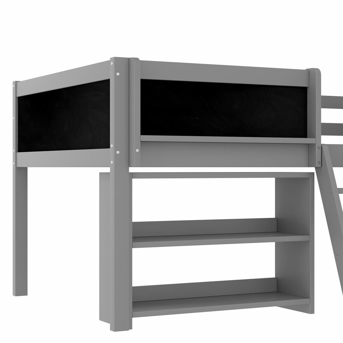 HOCHBETT 90/200 cm DE-04802, mit Ablagefächern und Zeichentafel in Grau - Grau, Holz/Holzwerkstoff (90/200cm) - ComfortXL