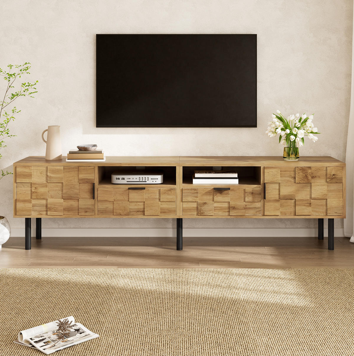 TV-SCHRANK mit 2 Türen und 2 Schubladen 160 cm Holzoptik Natur - Braun, Holzwerkstoff (35/42.5/160cm) - Beauniv