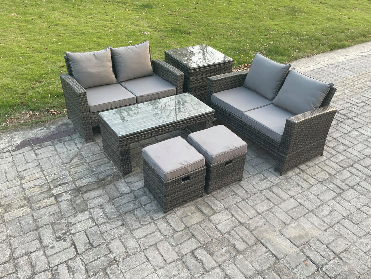 GARTENSOFA Hohe Rückenlehne Polyrattan Dunkelgrau 6-Sitzer - Dunkelgrau, Metall - Fimous