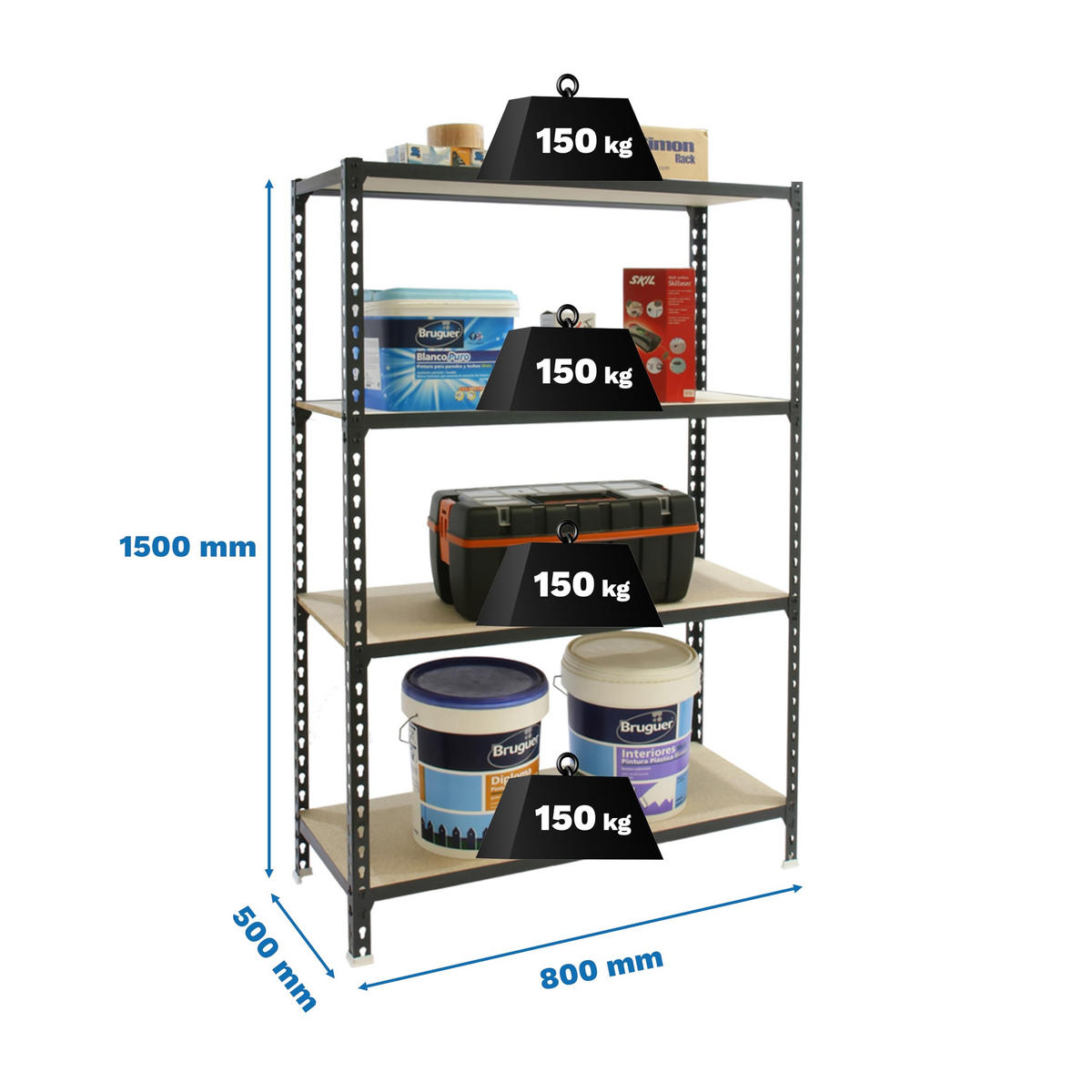 SCHWERLASTREGAL Mid Muli HxBxT 150 x 80 x 50 cm 4 Fachböden Fachlast 150 kg Anthrazit - Anthrazit, Metall (80/150/50cm) - PROREGAL