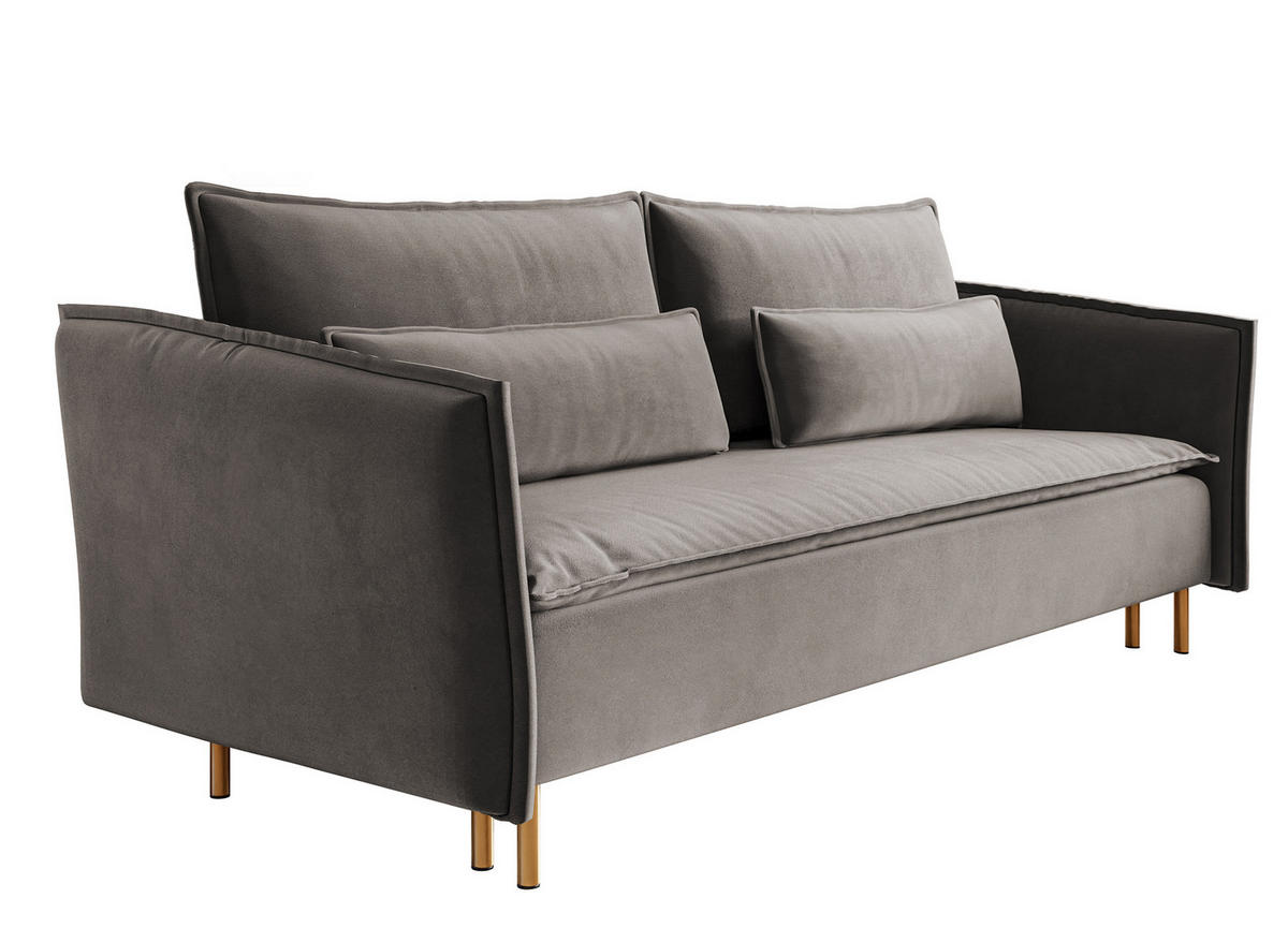 SCHLAFSOFA Ummo Grau Velours - Goldfarben/Grau, Textil/Metall (230/88/90cm) - Selsey