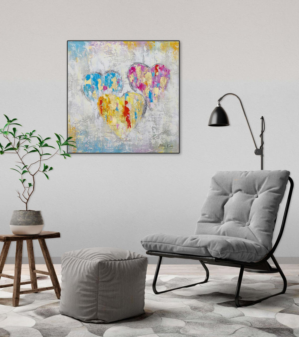 ACRYLBILD HANDGEMALT 60/60 cm - Grau, Holz/Textil (60/60cm) - KUNSTLOFT