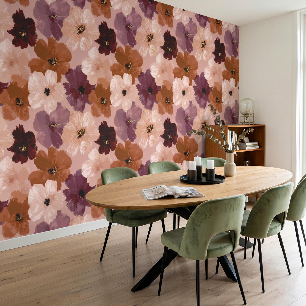 TAPETE - Blumen - Abstrakt - Erdtöne - 350x220 cm - Multicolor, Papier (350/220cm) - OnlyWow