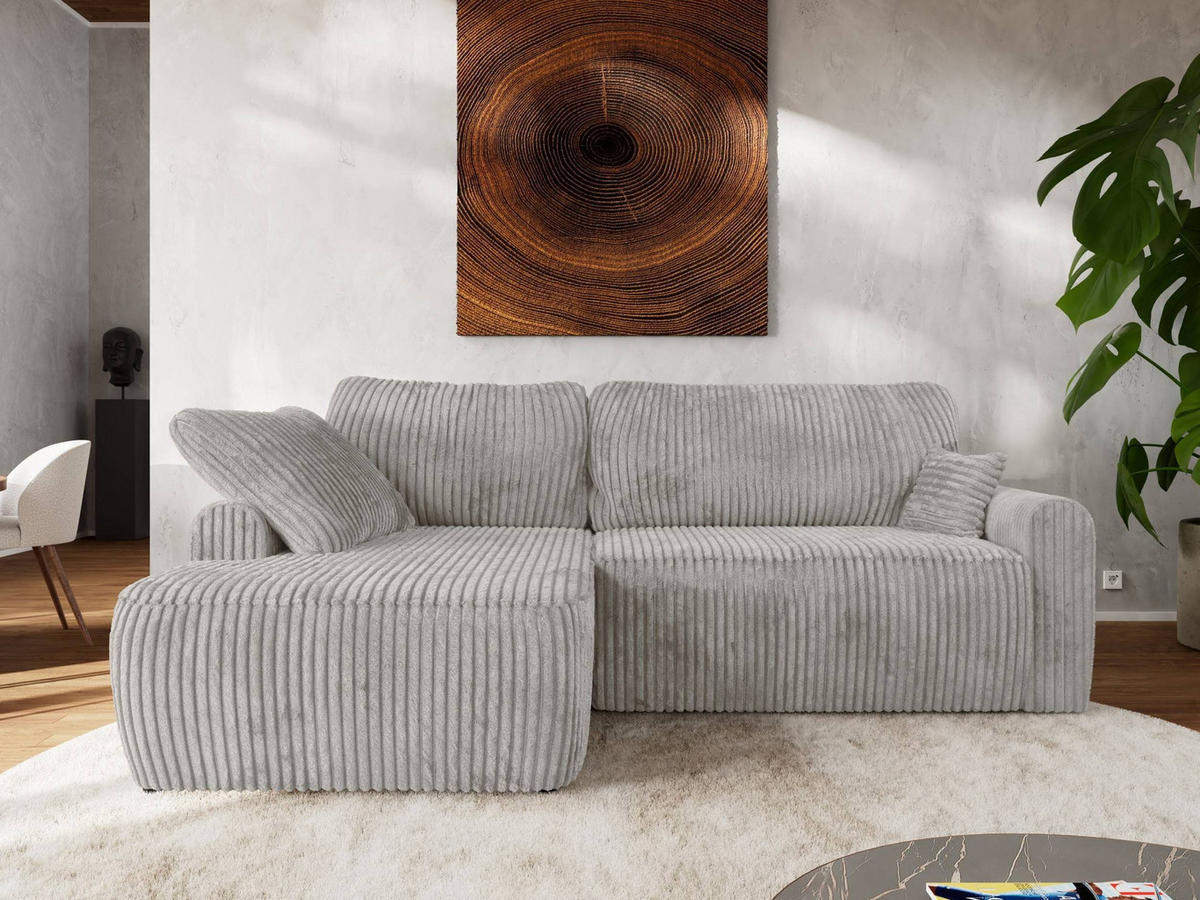 ECKSCHLAFSOFA CUBO L Grau Cord - links - Schwarz/Grau, Kunststoff/Textil (273/187cm) - MKS