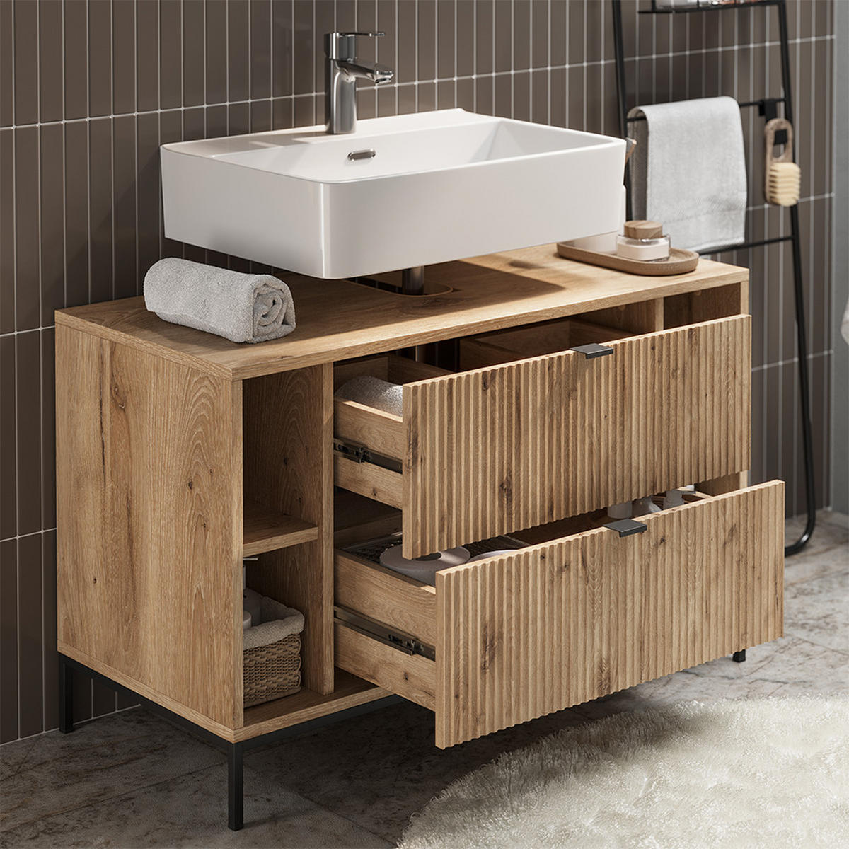 BADMÖBEL-SET Eliza Viking Oak 2 Teile - Eichefarben, Holzwerkstoff (100/63/45.1cm) - Vicco