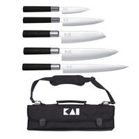 MESSERTASCHE Wasabi Black mit 5 Messer - Silberfarben, Metall - Kai Messer