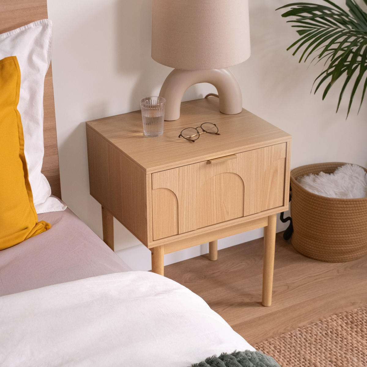 NACHTTISCH 2er-Set Nolan aus Eiche skandinavischen - Beige, Holz (38/55/45cm) - Sicaan