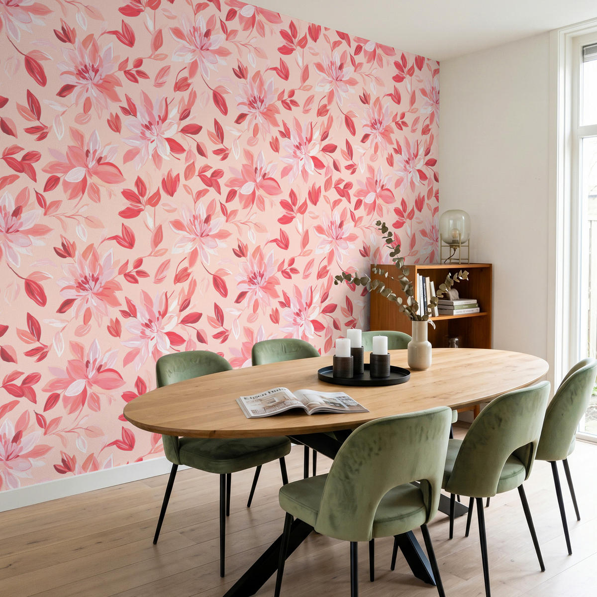 TAPETE - Botanisch - Blumen - Rot - 280x220 cm - Koralle, Papier (280/220cm) - OnlyWow