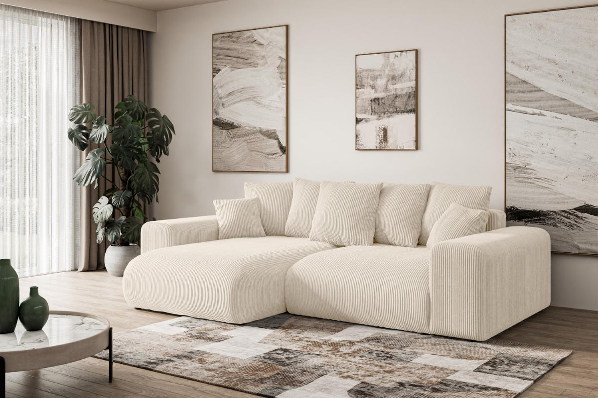 ECKSOFA mit Schlaffunktion und Bettkasten ESKAR-L 256x165x84cm Beige Cord - Beige/Schwarz, Holzwerkstoff/Kunststoff (256/165cm) - ALTDECOR