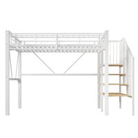 HOCHBETT 90/200 cm mit Metallgestell Weiß, Stufenregal, Aufbewahrungskorb und LED-Licht - Weiß, Metall