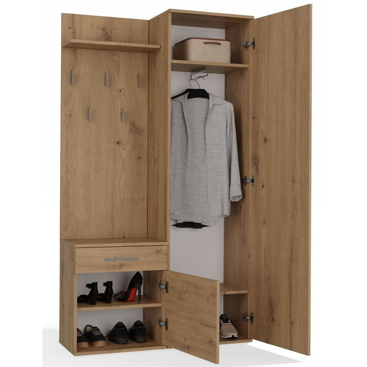 FLURMÖBEL-SET Duvio Eiche Artisan - Silberfarben/Eiche Artisan, Holzwerkstoff/Kunststoff (100/35/180cm) - Selsey