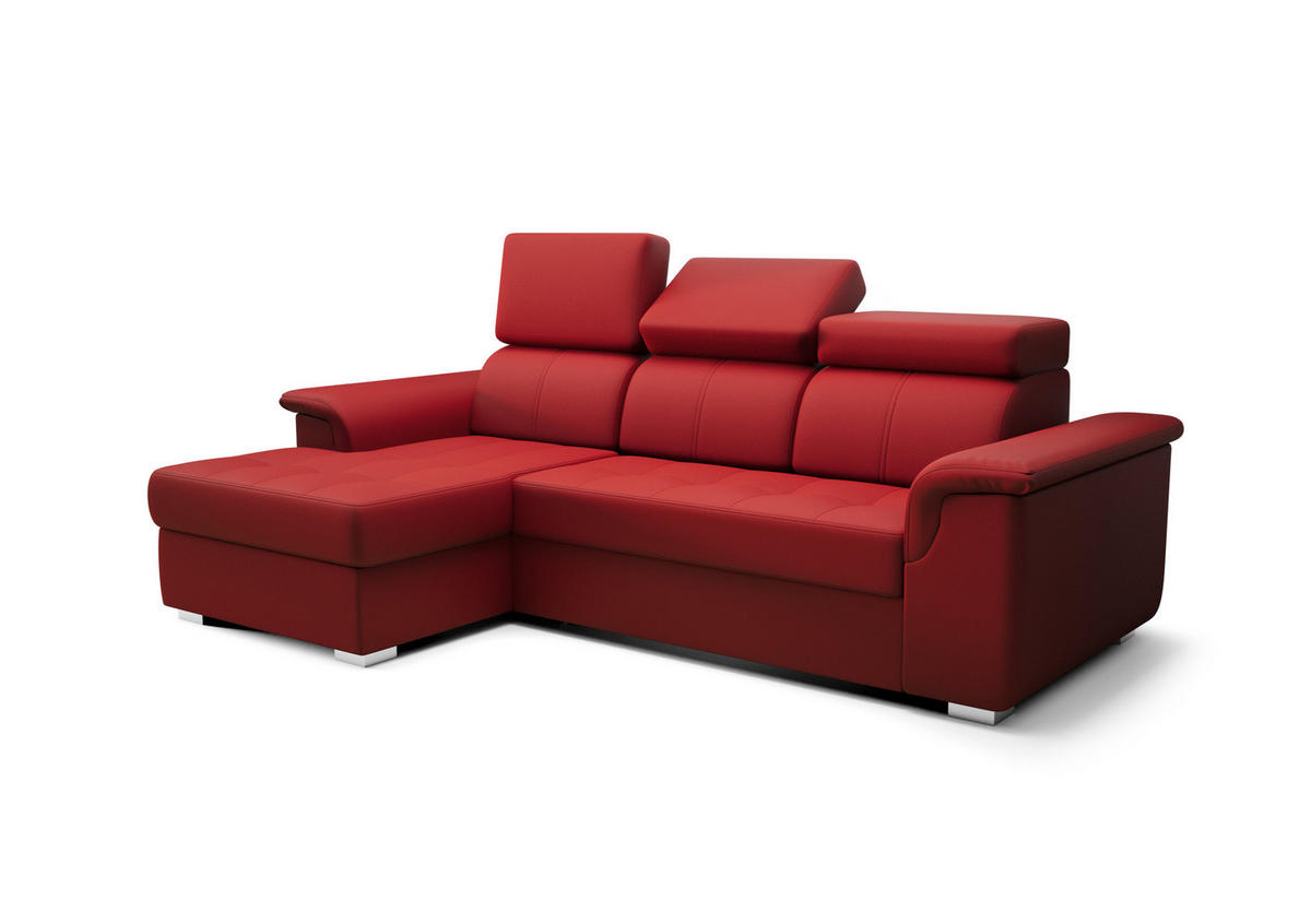 ECKSOFA KONGO RBN06, Eckcouch in L-Form mit Schlaffunktion, Farbe: Rot, Kunstleder, Ottomane Links - Rot, Textil (247/165cm) - O-Sofa