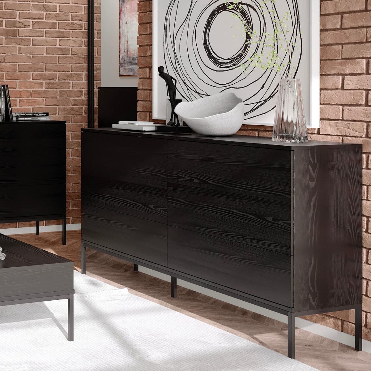 KOMMODE Schwarz Industrial Auf Metallbeinen - Schwarz, Holzwerkstoff (150/84/41cm) - Sepro Meble