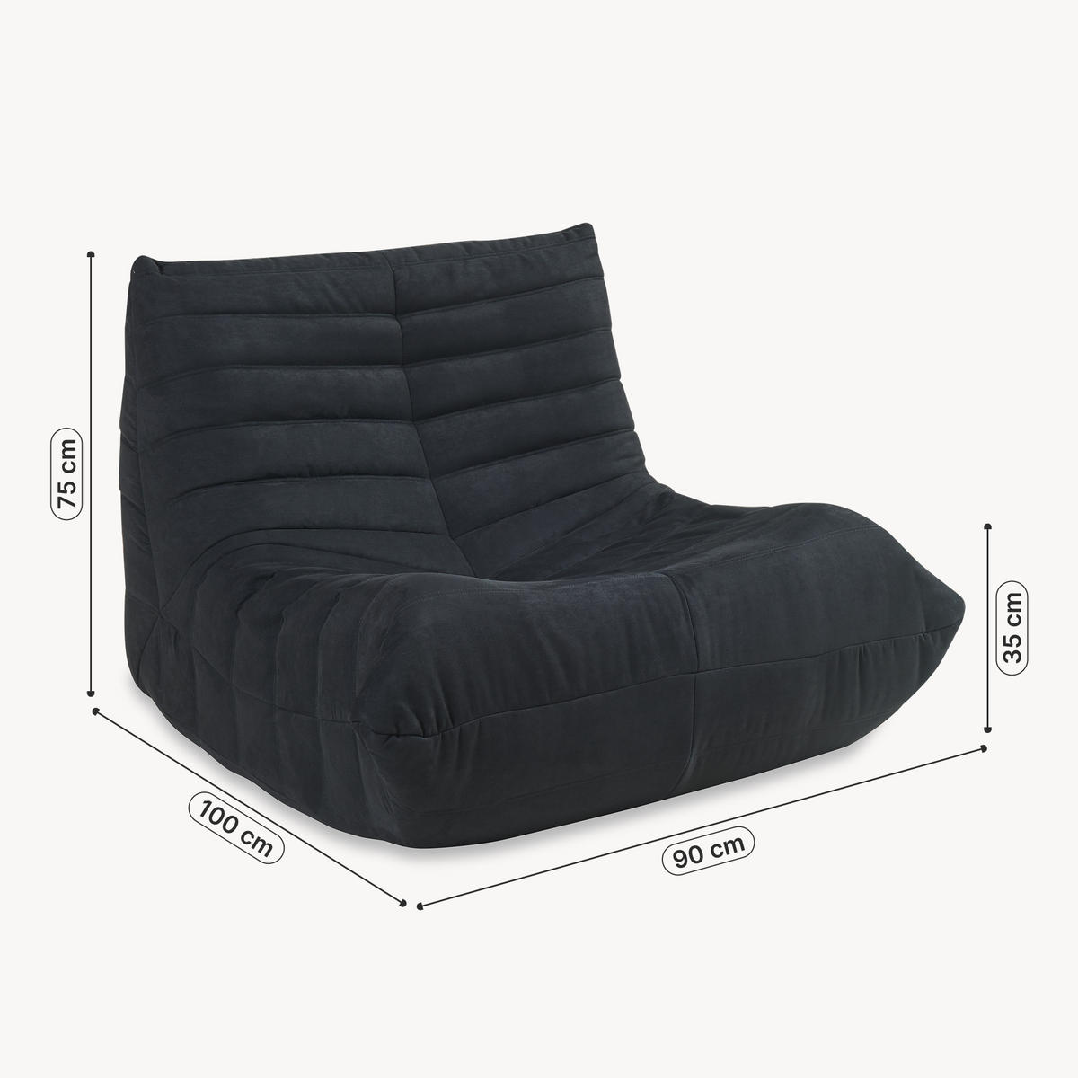 BODENSESSEL Kodsø - Schwarz, Textil (90/75/100cm) - [en.casa]