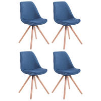 STUHL 4er Set Stoff blau - Blau/Eukalyptusholzfarben, Holz/Textil (48/84/56cm) - CLP