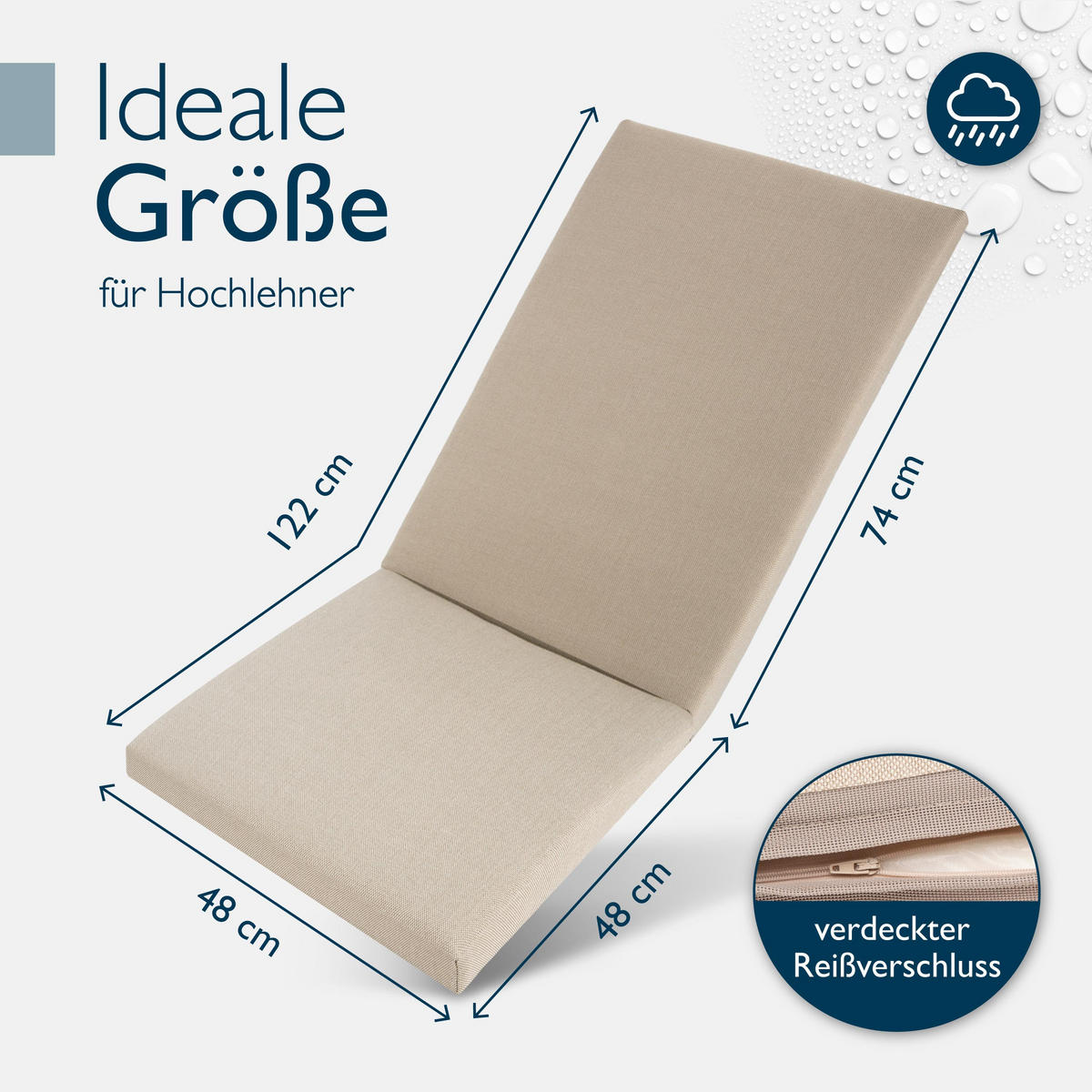 HOCHLEHNERAUFLAGE QD-HL 122/48/5,5cm Beige - Beige, Textil (48/5/122cm) - Beautissu 
