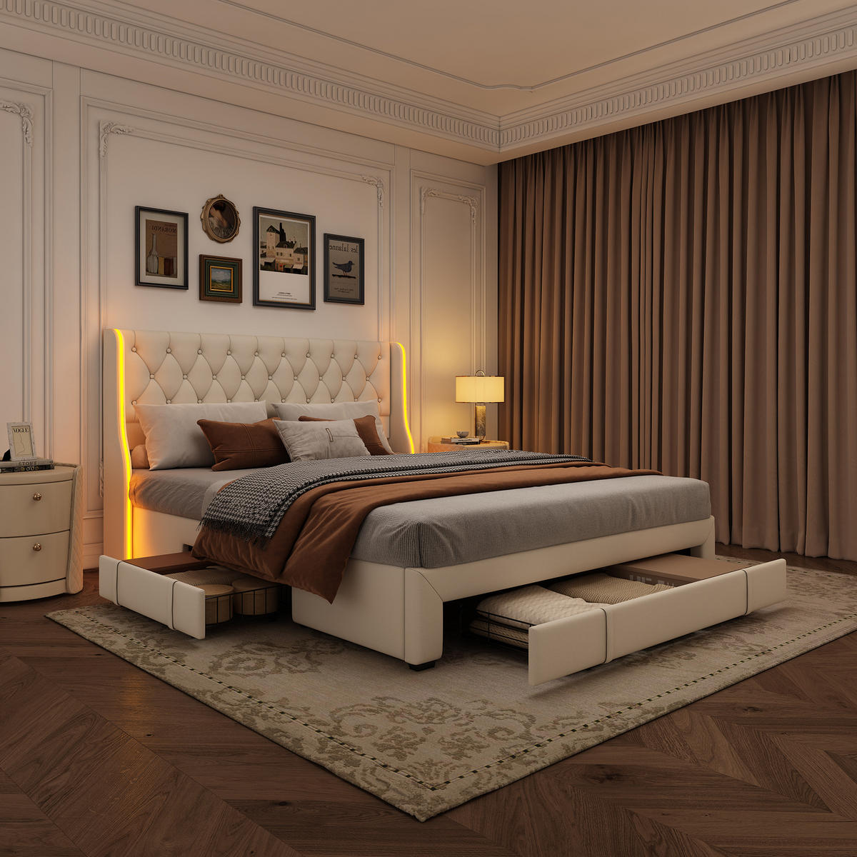 POLSTERBETT 160x200 Beige Samt 3 Schubladen - Beige, Metall (160/200cm) - SHOPENTRA