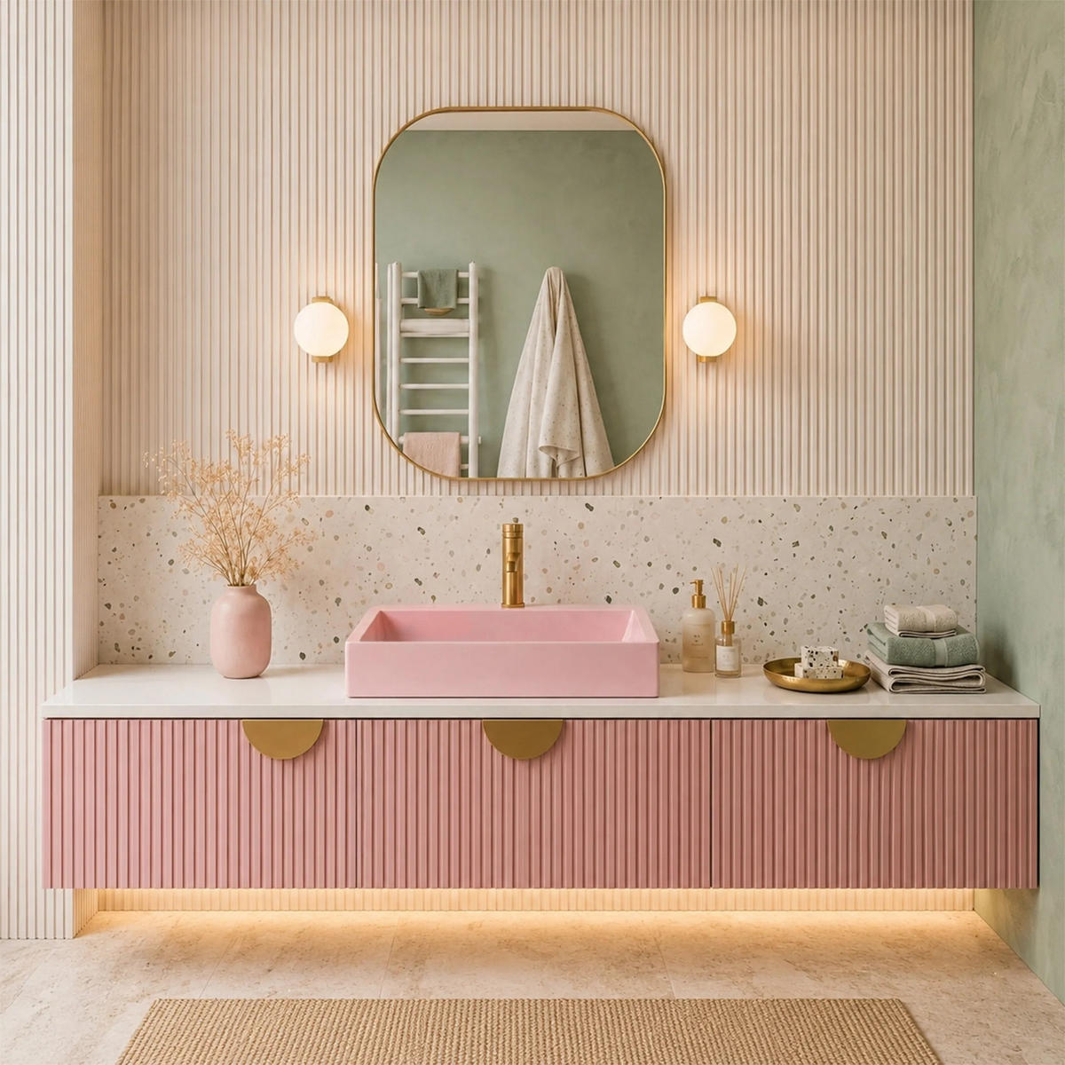 WASCHBECKEN Rea Konglomerat Goya Pink 50cm - Pink, Keramik (37/14/50cm) - REA