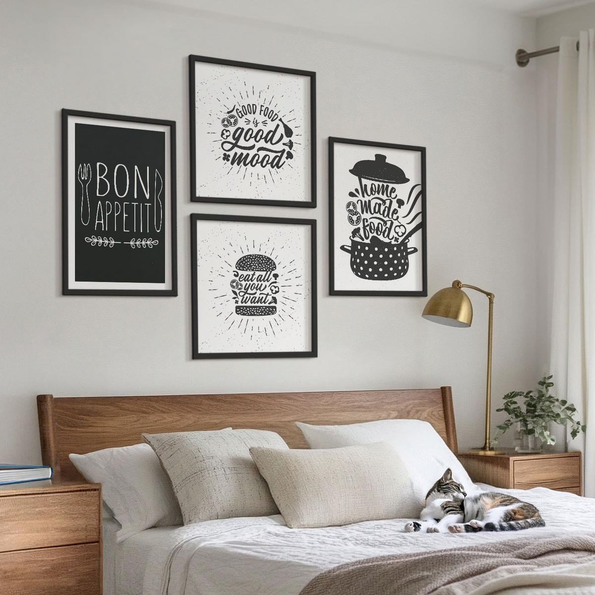 BILDER SET 4er Set - 50x50 cm & 40x60 cm Schwarzer Rahmen - Grafiken, Lebensmittel, kulinarische Slogans - Schwarz, Kunststoff (50/50cm) - TULUP