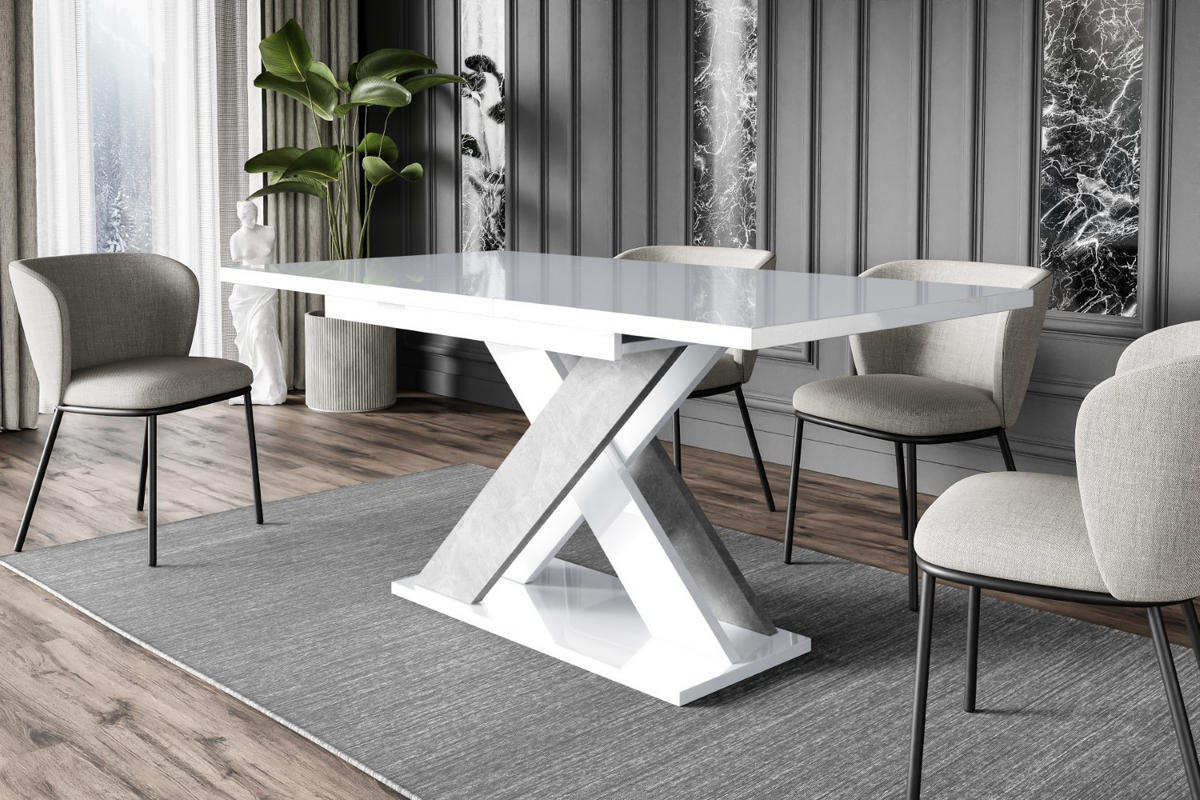 ESSTISCH ausziehbar 120 -160x90x75 cm - Hochglanz Weiß/Betonoptik - AOX - Weiß Hochglanz, Holzwerkstoff (120/90/75cm) - ALTDECOR
