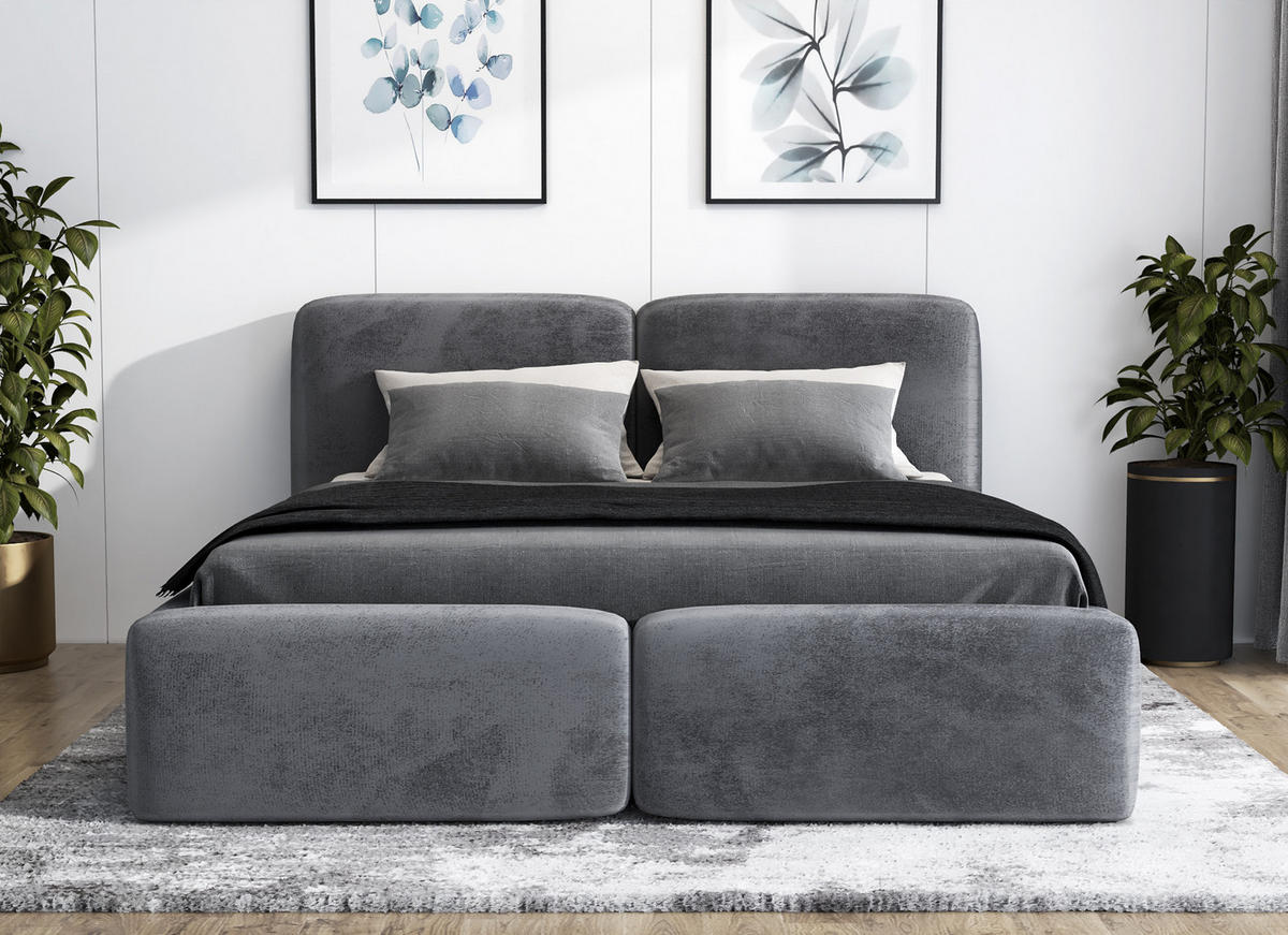 POLSTERBETT OLKE-OM 140 x 200 Farbe: Grau - Anthrazit, Textil (140/200cm) - A&J MöbelLand