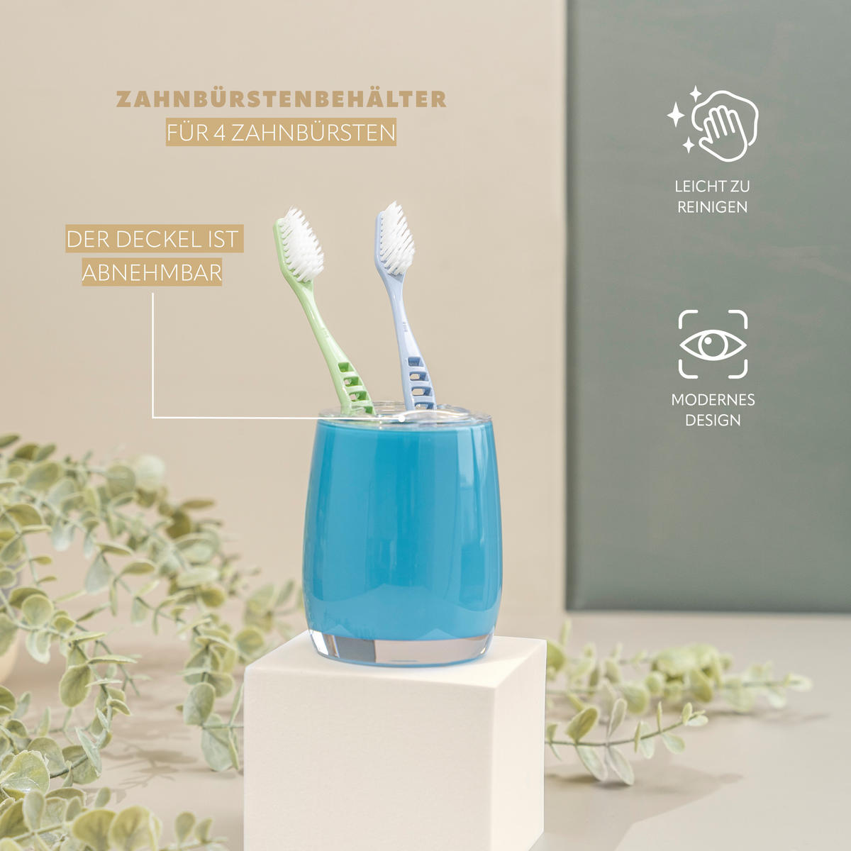 ZAHNBÜRSTENBEHÄLTER SAVONA, blau - Blau, Kunststoff (8/10/8cm) - bremermann