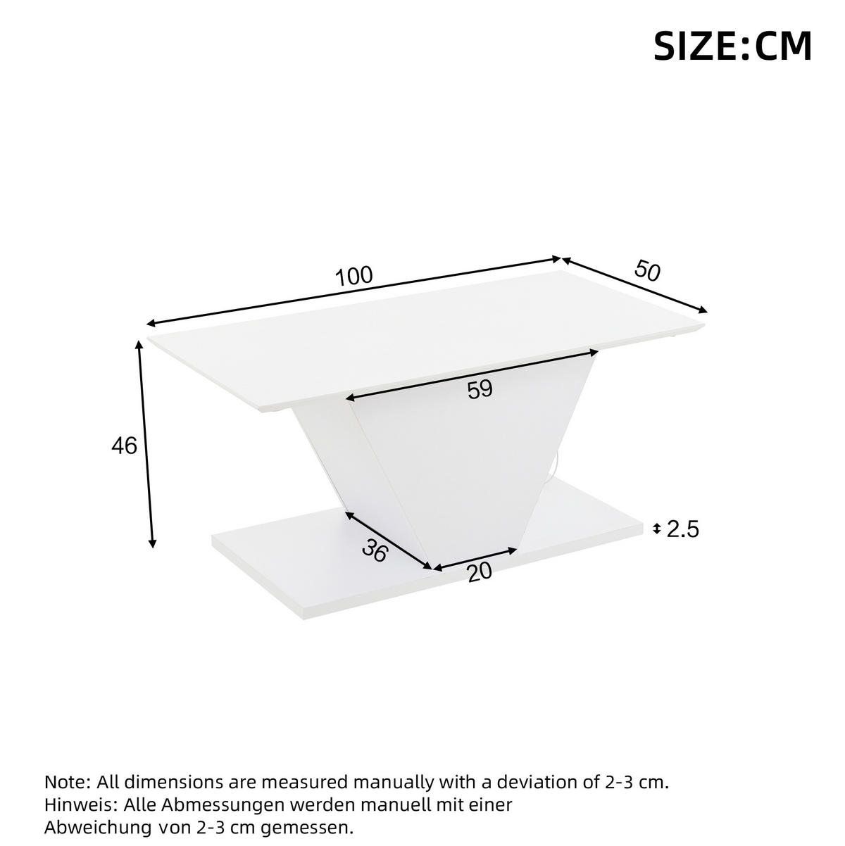 KONFERENČNÍ stolek 100/50/46 cm bílý z dřevotřísky s LED osvětlením a lesklou deskou - bílá, kompozitní dřevo (100/50/46cm) - OKWISH