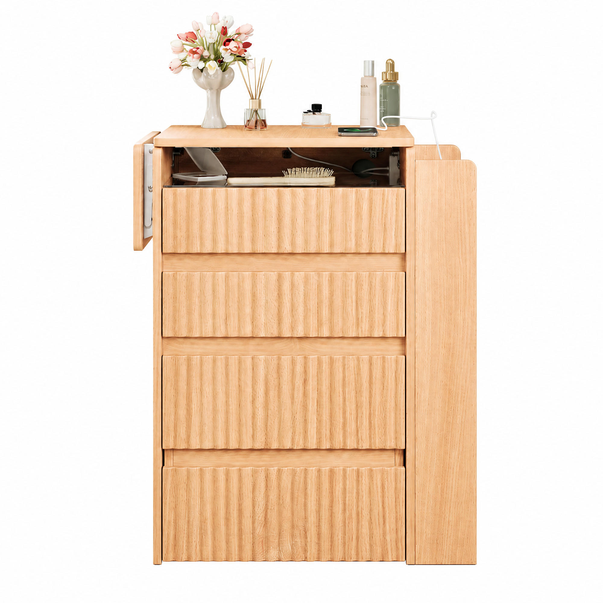 SCHMINKTISCH LED Spiegel USB Hocker 3 Schubladen Modern - Naturfarben, Holzwerkstoff (79/120/40cm) - FLIEKS