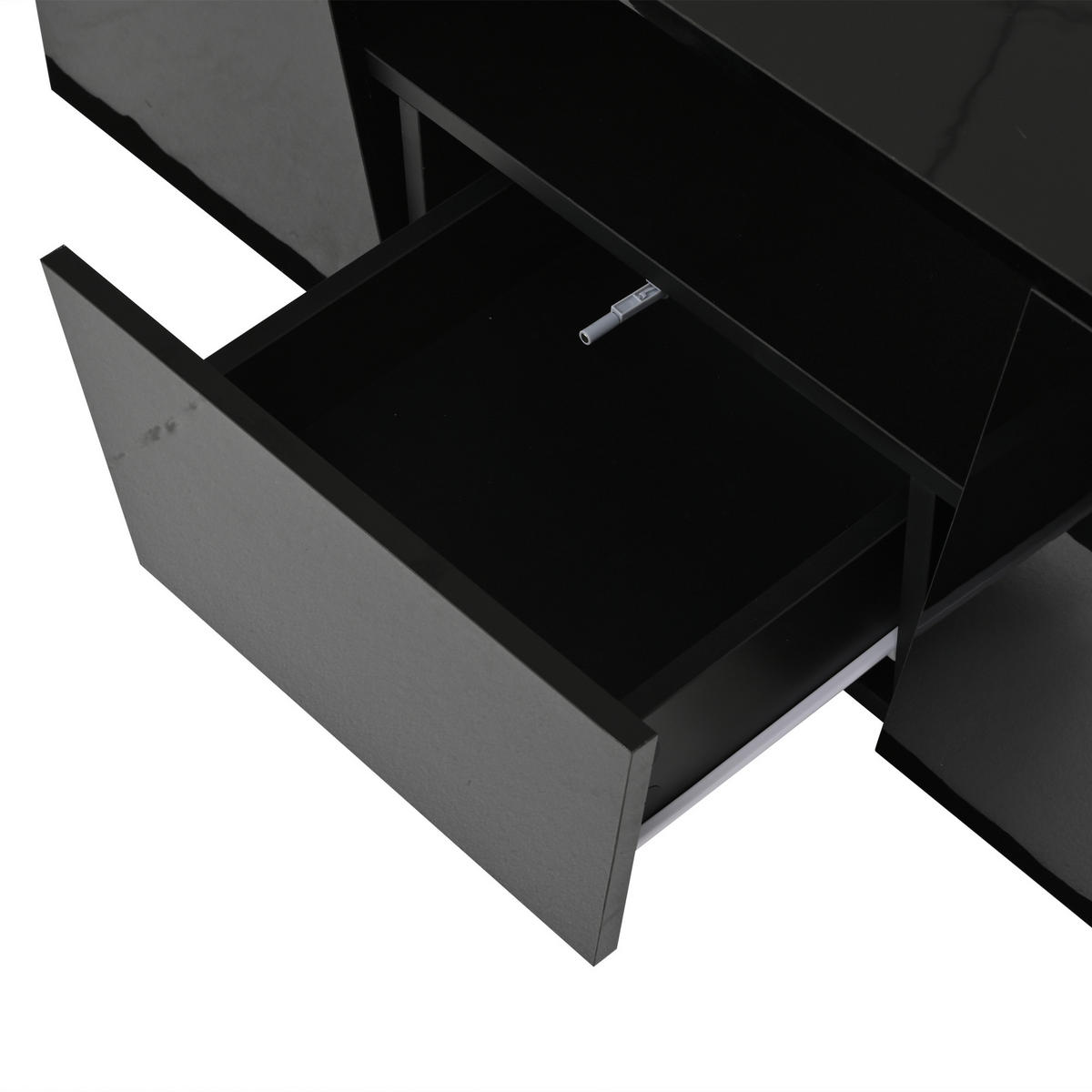 COUCHTISCH 100/50/40 cm schwarz mit LED-Beleuchtung 2 Schränken und 1 Schublade - Schwarz, Holzwerkstoff (100/50/40cm) - OKWISH