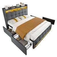 POLSTERBETT 140x200 cm Grau mit LED-Beleuchtung, USB-Anschluss und Stauraum - Grau, Textil (140/200cm) - IVMEU