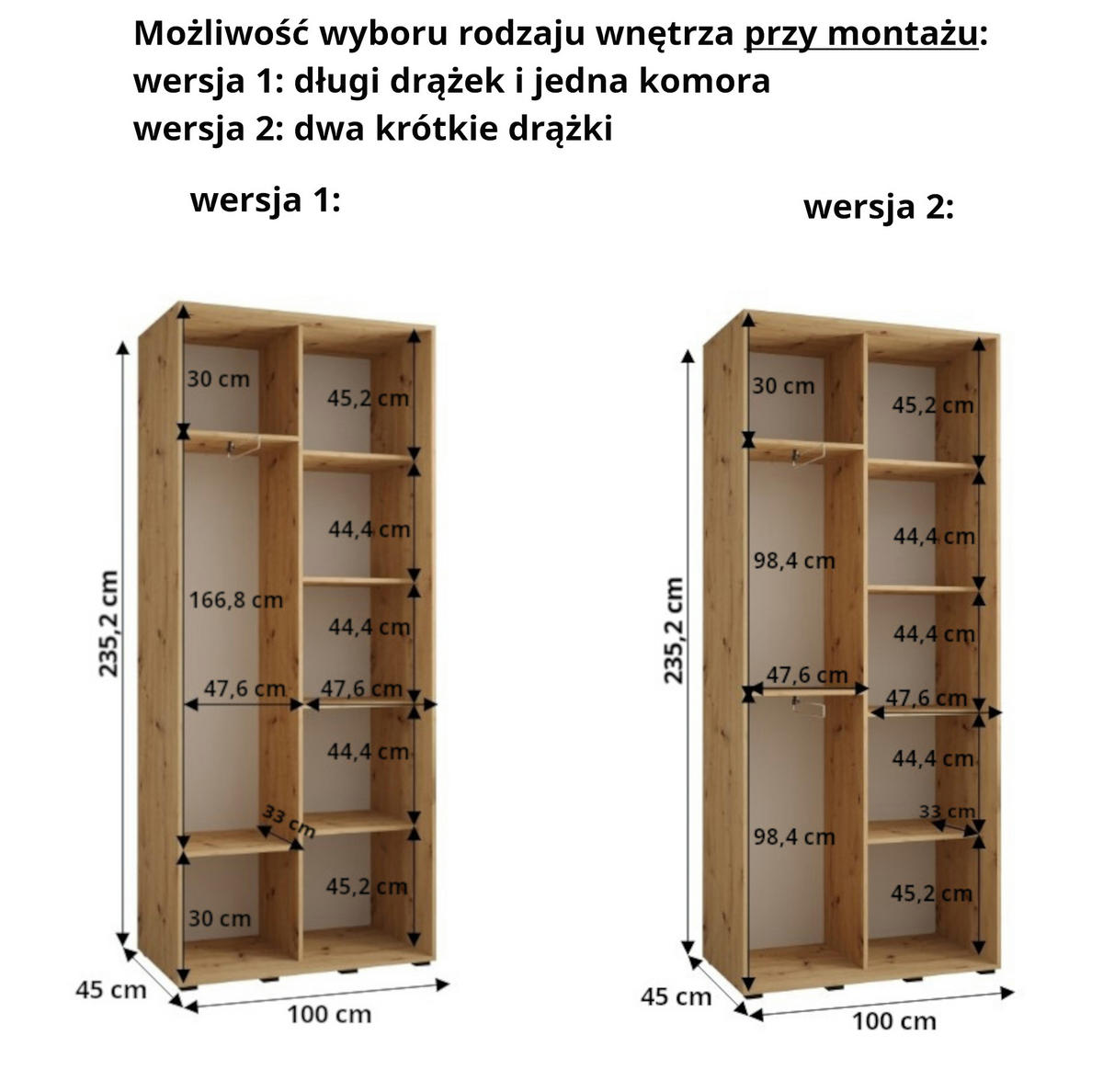 SCHWEBETÜRENSCHRANK 235,2/100/45 2-türig - Schwarz/Weiß, Holz/Metall (100/235/45cm) - Abiks Möbel