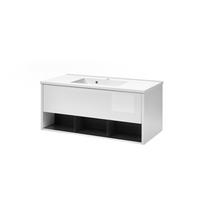 WASCHTISCH M20 Weiß Hochglanz & Anthrazit 100/44/47 cm breit mit Waschbecken - Weiß Hochglanz/Anthrazit, Holzwerkstoff (100/44/47cm) - Livojo