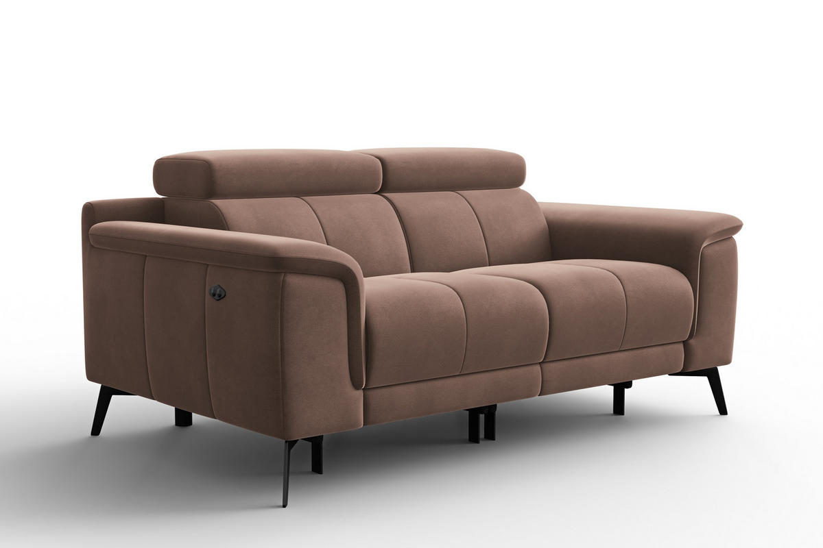 SOFA RELAX FIERO 2-Sitzer, Brauner Veloursstoff - Schwarz/Braun, Holz/Textil (170/82/103cm) - Courtois Laville