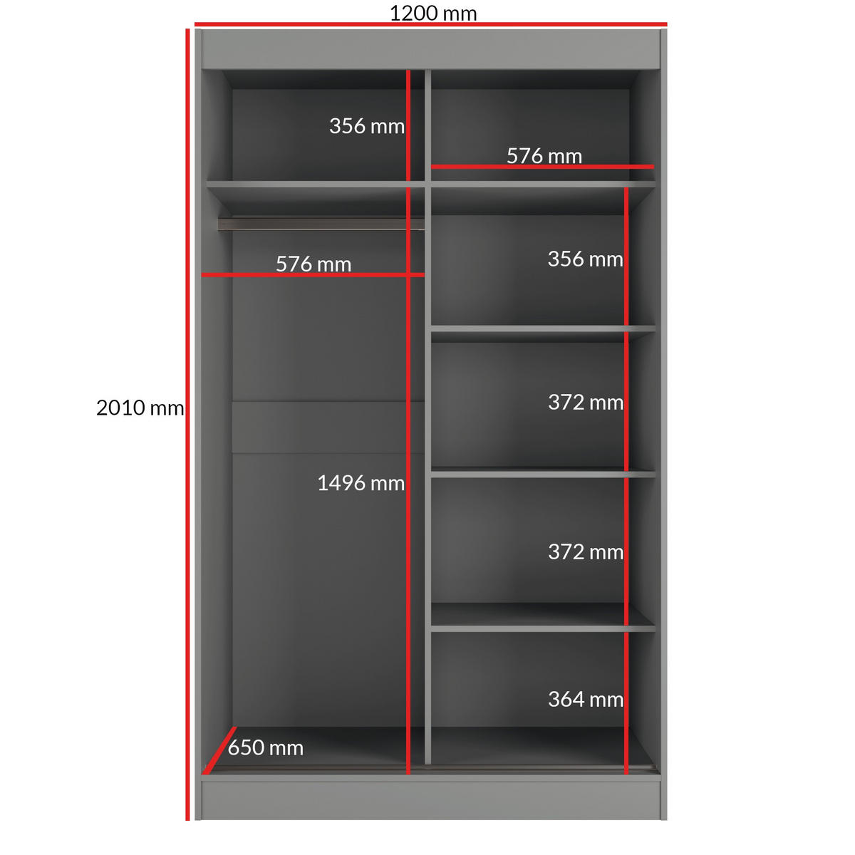 SCHIEBETÜRENSCHRANK mit Spiegel Como 2D1L 120 Grau (lacobel) - Silberfarben/Grau, Holzwerkstoff/Metall (120/201/65cm) - mzm24