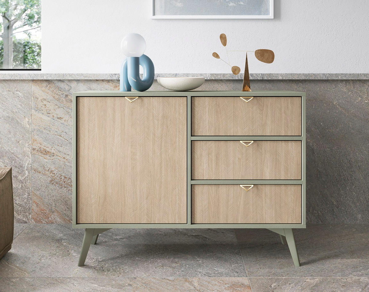 KOMMODE Firr, Eukalyptus mit 3 Schubladen - Eukalyptusholzfarben, Holzwerkstoff (106/80/38cm) - Bettso
